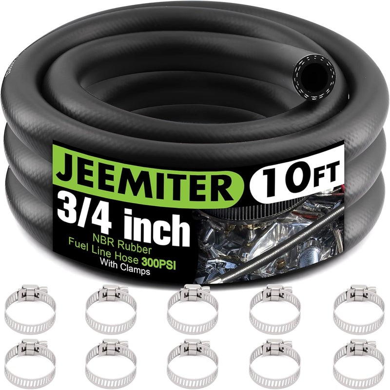 Jeemiter 3/4 Inch ID Fuel Hose 10FT - Extra High Flow Large Bore Hose SAE 30R7 Kit - with 10 Clamps for High HP Diesel, Racing Fuel, Industrial Applications - Image 1